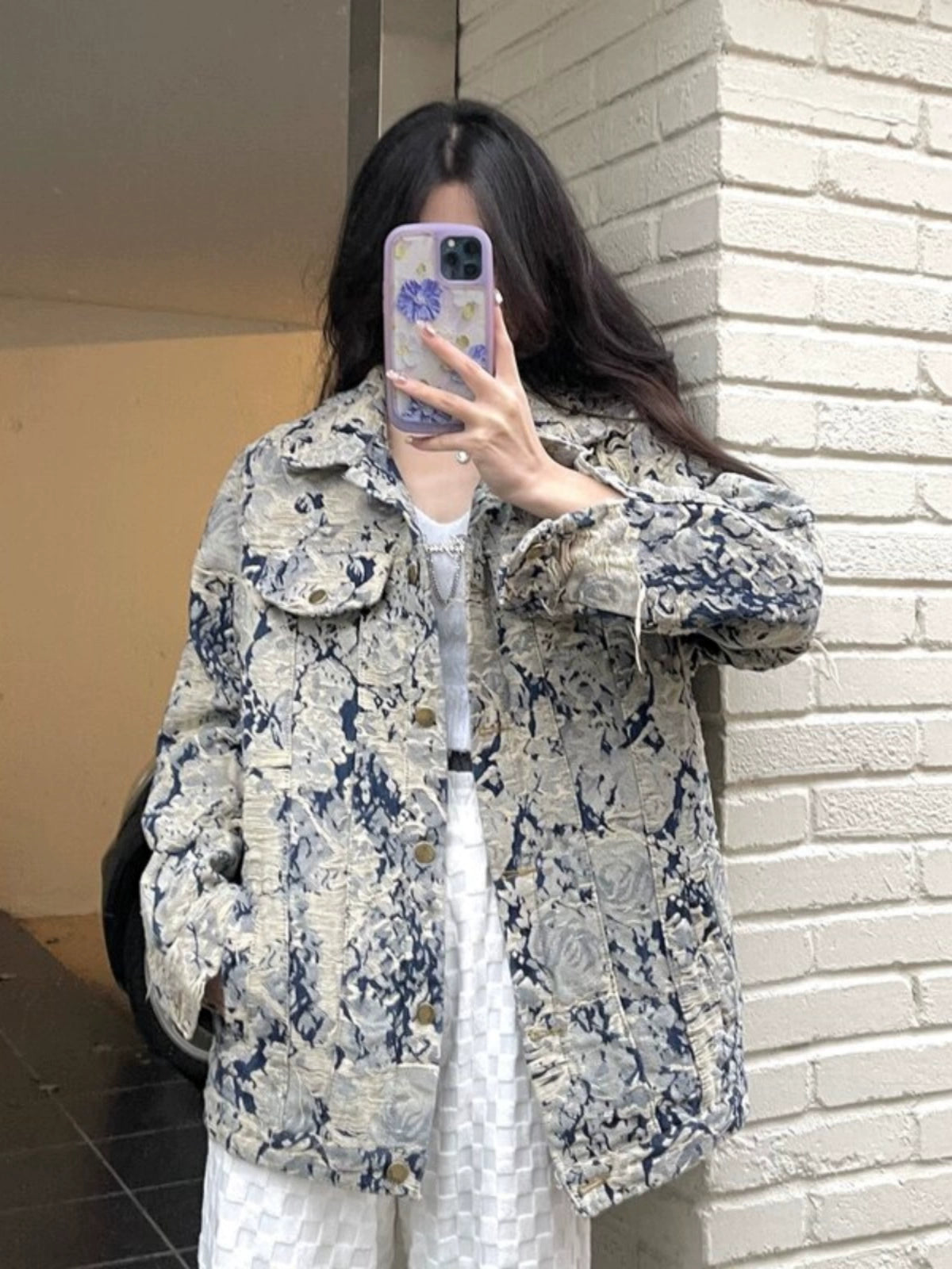 Denim Coat Women's New Spring and Autumn Fashion Print Jacket Cardigan Stylish Niche Loose Elegant Top