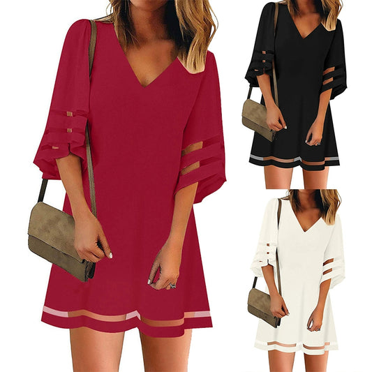 V Neck Casual Mini Dress 2019 Summer New Fashion Women Dress