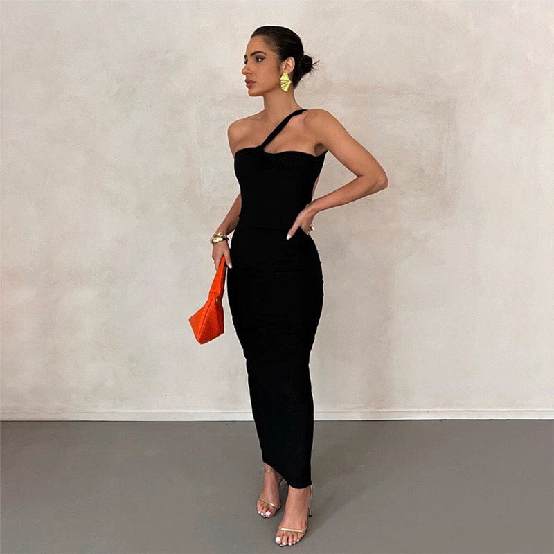 Backless Ruched Skinny Robe Female Party Evening Maxi Dress