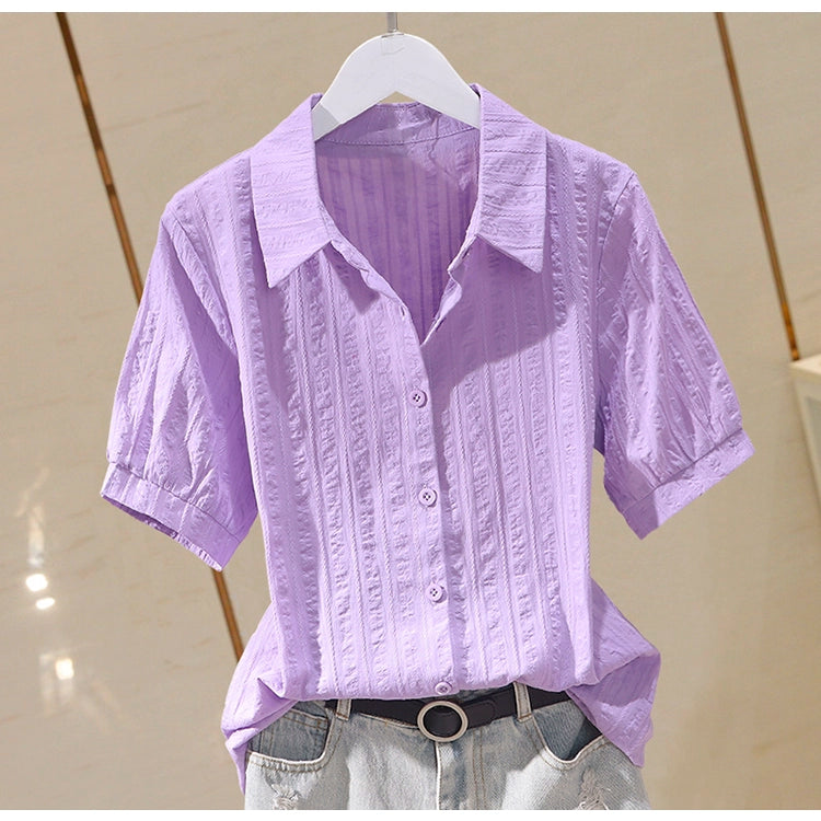 Professional Korean Style Fashion White Short-Sleeved Cotton Shirt