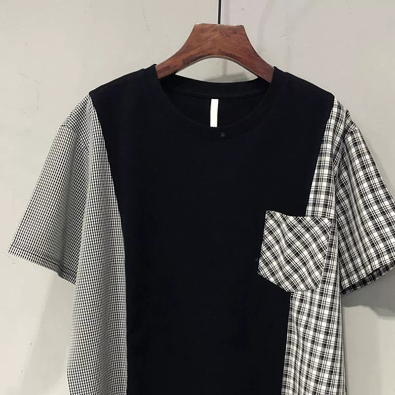 Extra Large Size 150.00kg Fashion Fashion Brand T-shirt Stylish Niche Style Patchwork Loose Slim Looking Casual Fashionable Short Sleeve Tops