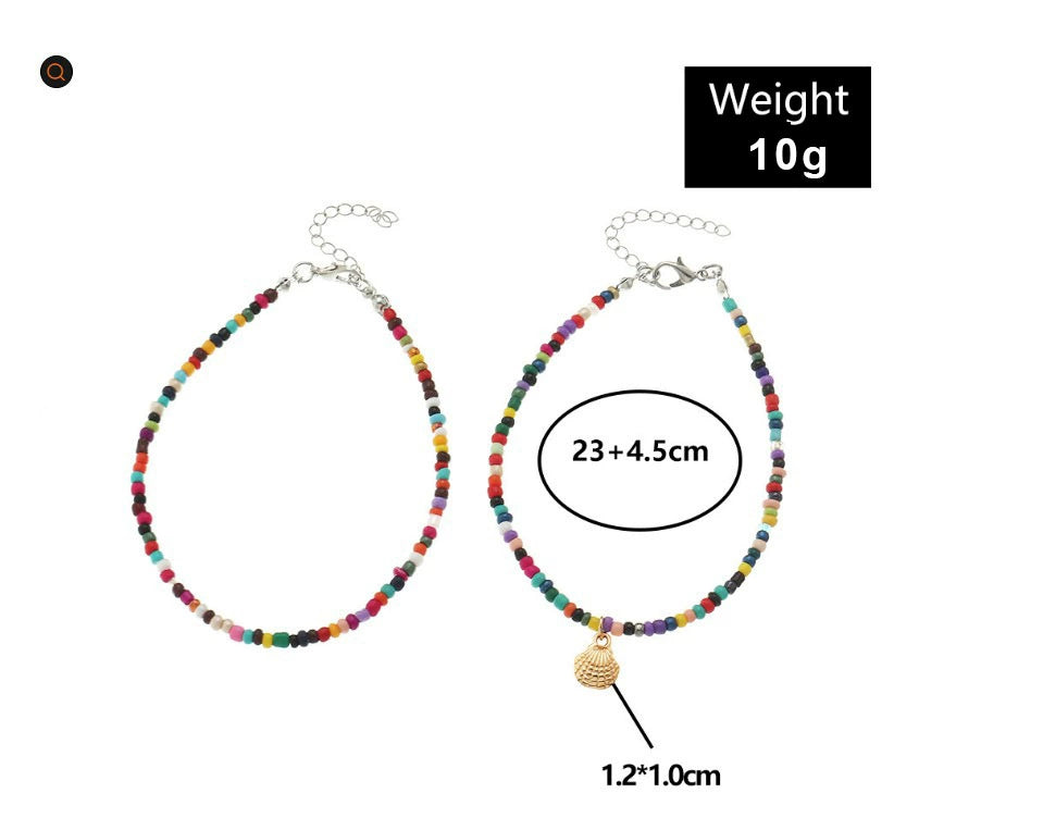 Cross-Border Bohemia Ethnic Style Color Bead Anklet Multi-Layer Hand-Woven Beads Ornament In Stock Ornament