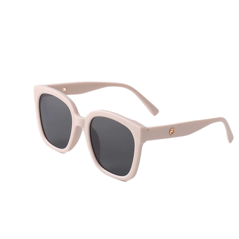 Plain Square Ins round Face Beige Female Street Shot Sunglasses