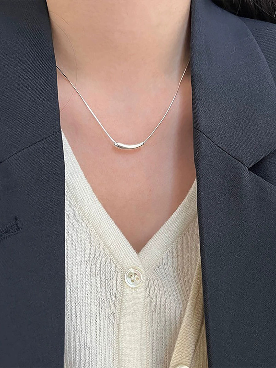 Niche Style Brand 925 Sterling Silver Eggplant Necklace Plain Silver Geometric Peas Stylish Minimalist Chic Cold Style