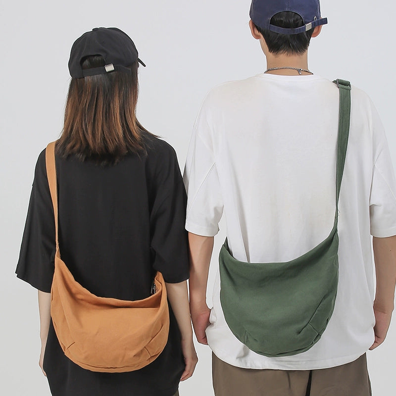 Trendy Ins Canvas Messenger Bag Women's Large Capacity Japanese Style Male Student Backpack Retro Dumpling Bag Casual Shoulder Bag