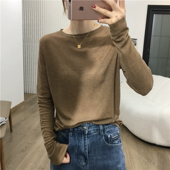 Simple Solid Color Long Sleeve Lightweight T-shirt