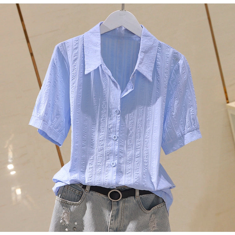 Professional Korean Style Fashion White Short-Sleeved Cotton Shirt