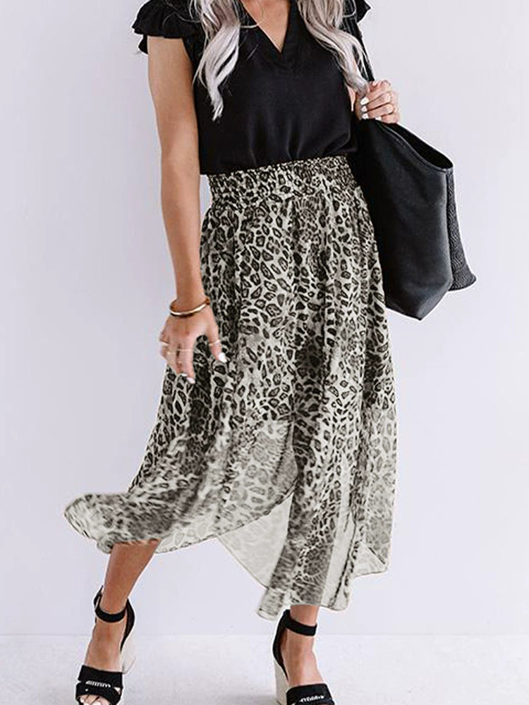 Leopard Print Print European and American Leisure High Waist Belly Contracting Skirt