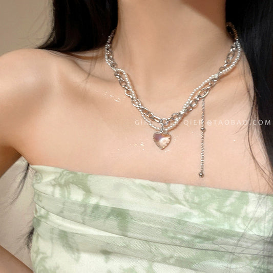 Transparent Women's Sweet Cool Hot Girl Pure Desire Style Clavicle Chain Pearl