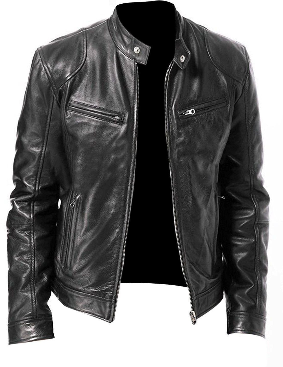 Plus Size 2024 Men's Stand-up Collar Slim Fit Leather Jacket Zipper Pocket Decorative PU Leather Coat Motorcycle Clothing Py31 Tep55