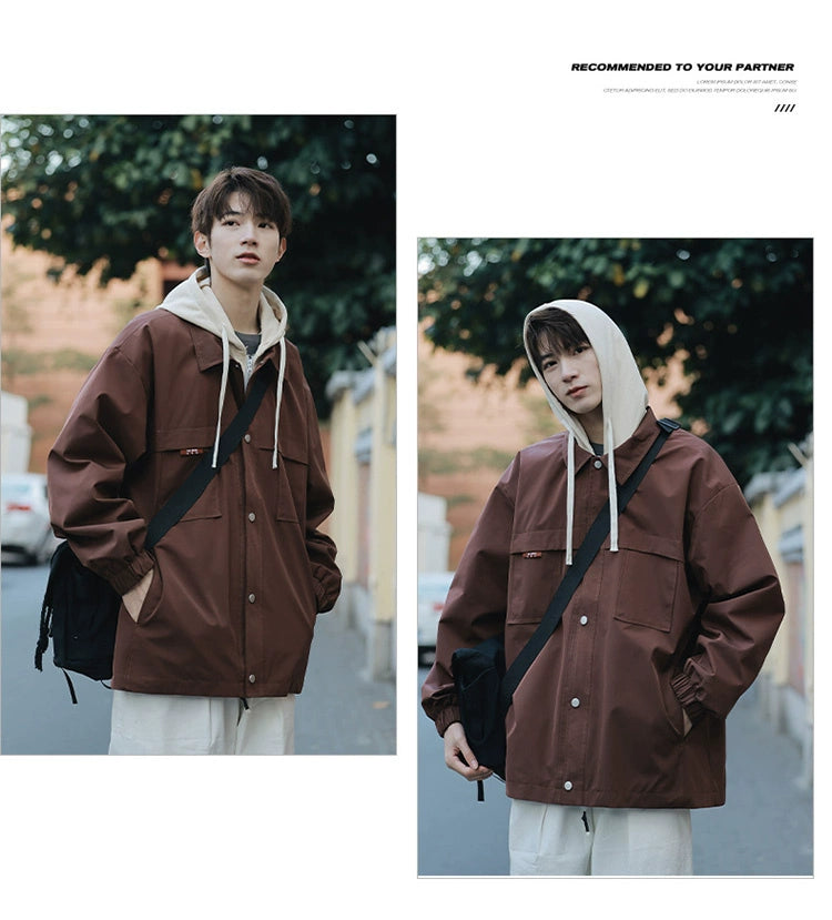 Senma Teen Hooded False Two-Piece Jackets Outwear