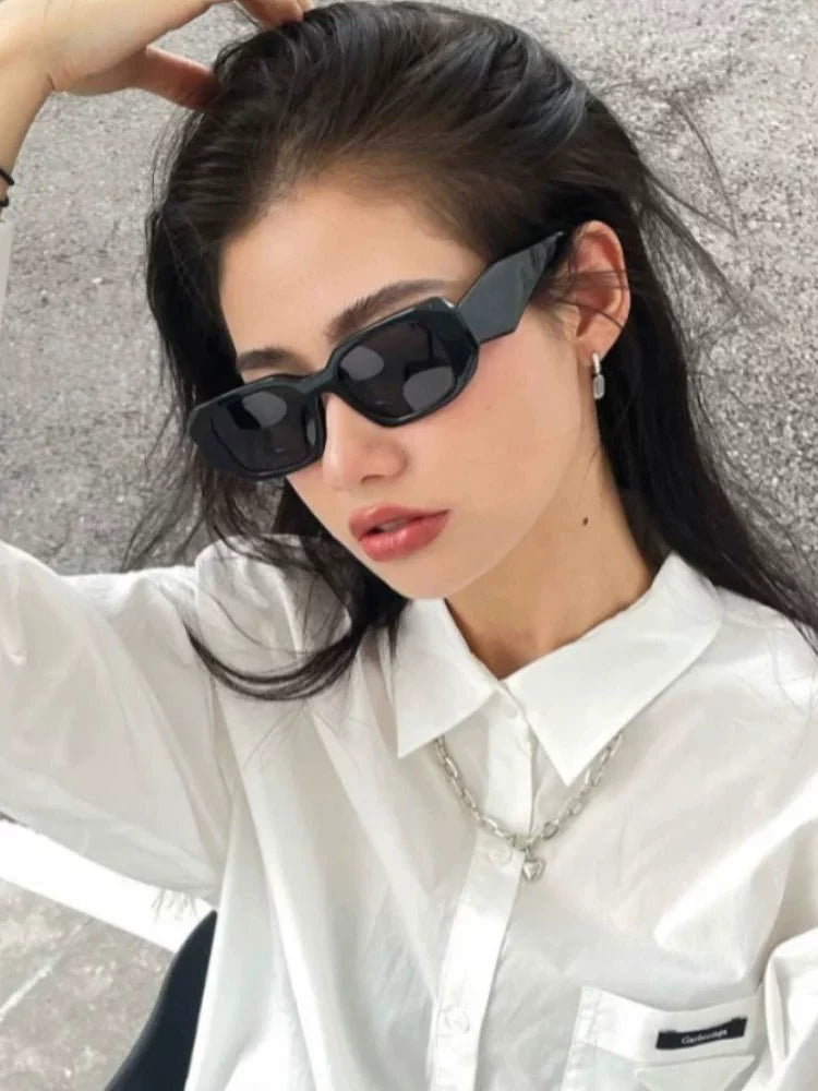 European and American Personalized Fashion Sunglasses Sun Protection Square Hip Hop Internet Celebrity Slim Looking Fancy Sunglasses Women Korean Style Retro Frame