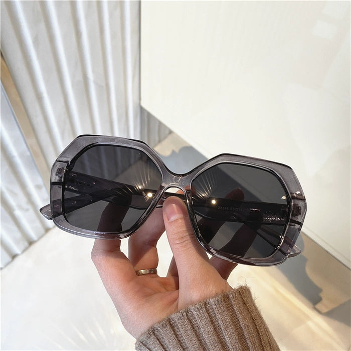 Fashion Style Super Cool Concave Shape Street Shot Sunglasses Stylish Big Rim round Face Face Small Jelly Color Fashionable Sun Glasses