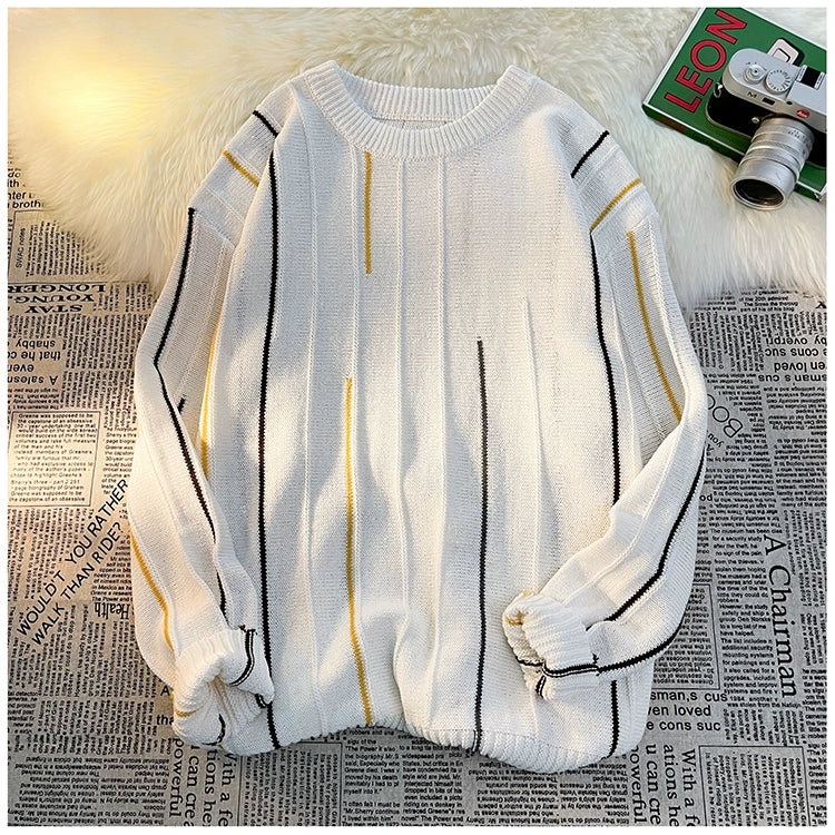 Color-Block Crew Neck Sweater Loose Ins Hong Kong Style Sweater