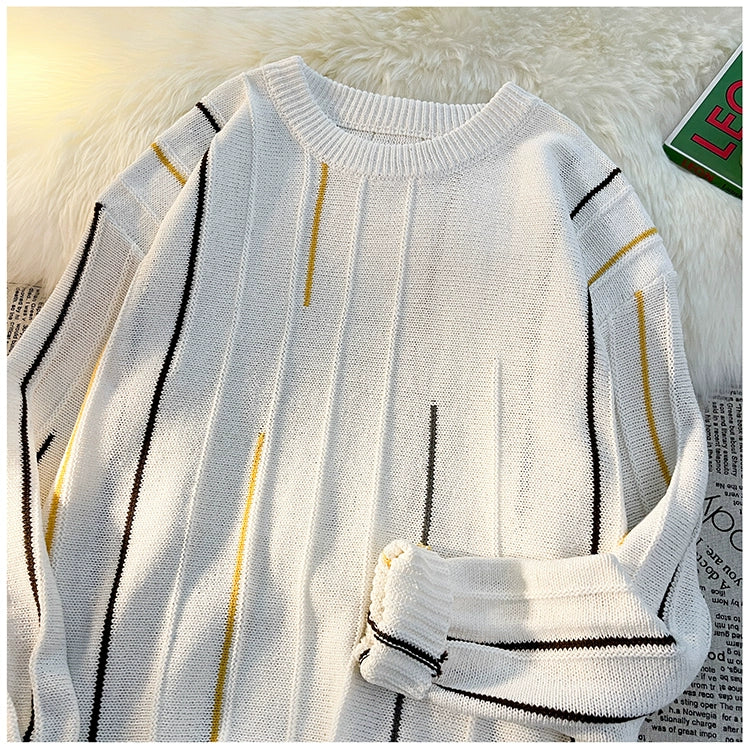 Color-Block Crew Neck Sweater Loose Ins Hong Kong Style Sweater