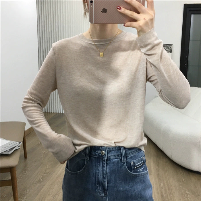 Simple Solid Color Long Sleeve Lightweight T-shirt