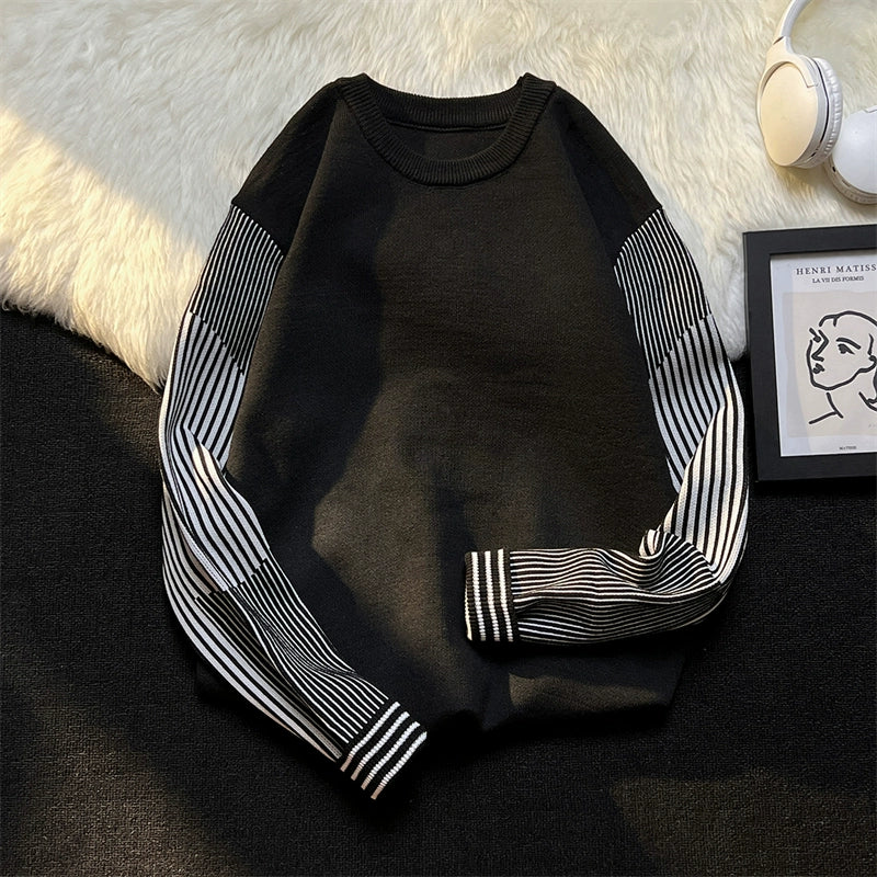 Patchwork Stripes Ins Hong Kong Style Trendy Brand Loose Sweater