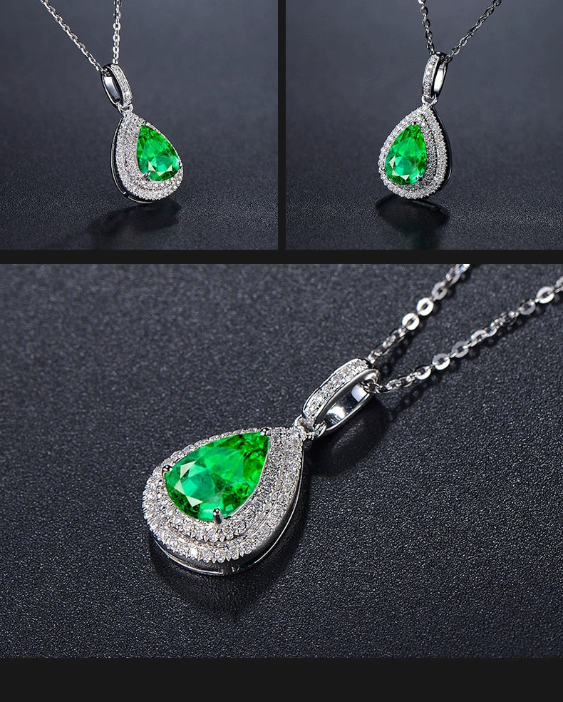 Pear-Shaped Emerald Colored Gems Women's Engagement Water Drop