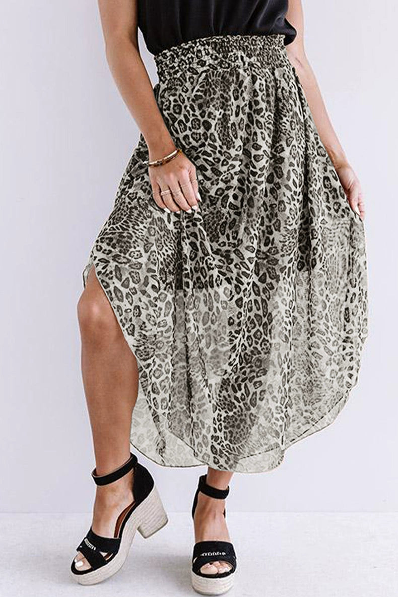 Leopard Print Print European and American Leisure High Waist Belly Contracting Skirt