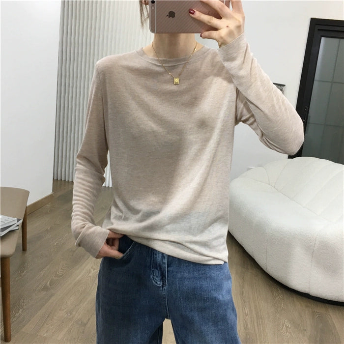 Simple Solid Color Long Sleeve Lightweight T-shirt