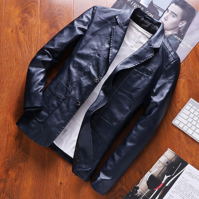 Spring Thin Casual Middle-Aged Suit Collar Leather Jacket