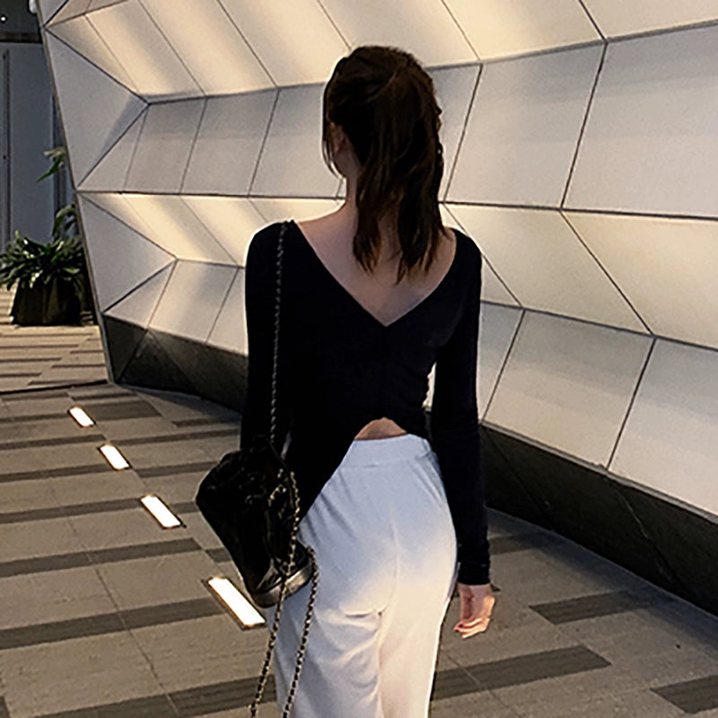 Backless Long Sleeve Slim-Fit Top