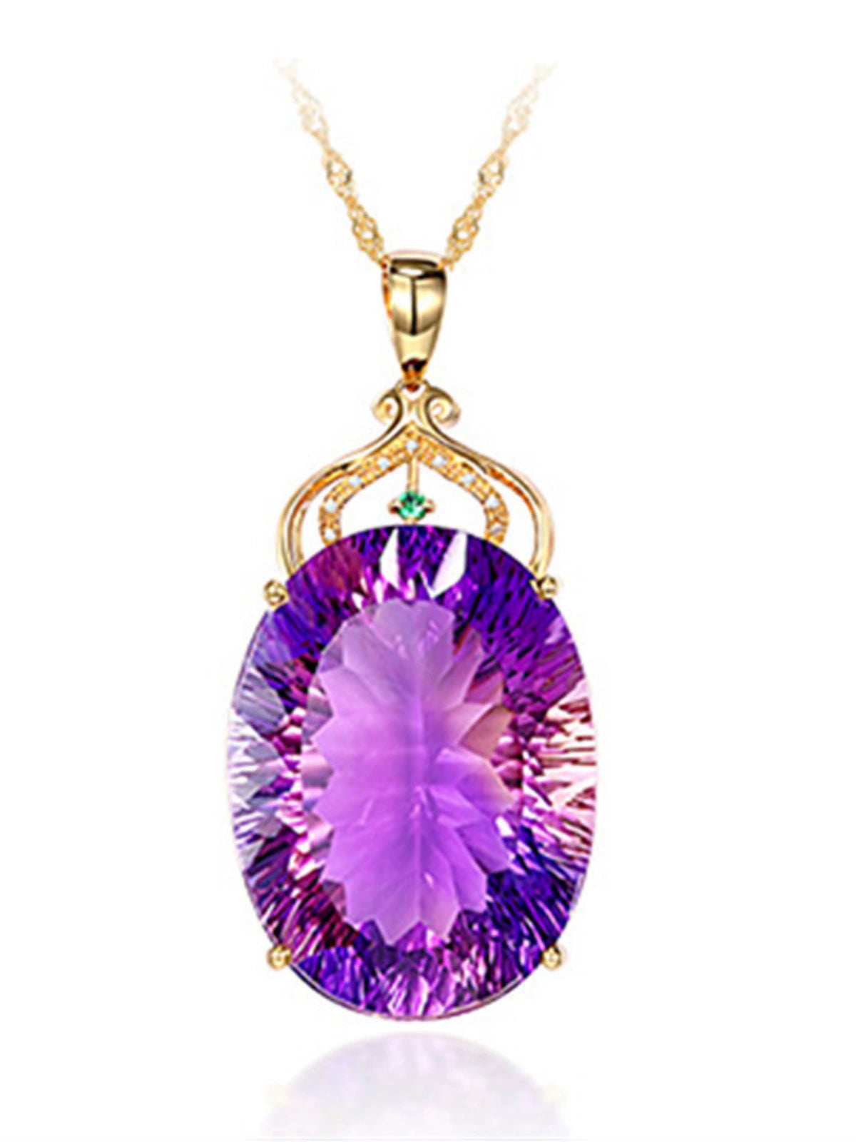 Korean Style 18K Gold Lvzuan Amethyst Cutting Female Pendant