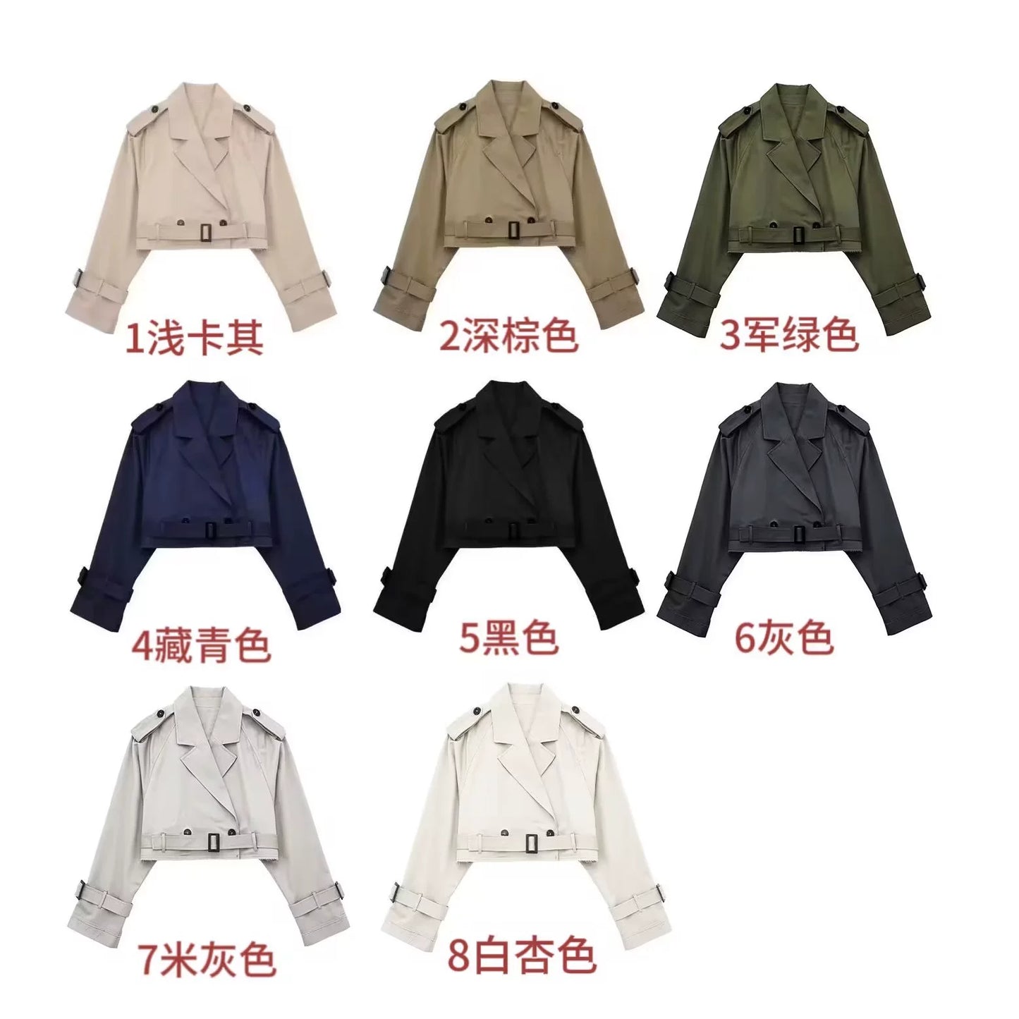 Fashion Style with Belt Long Sleeve Casual Short Trench Coat Street Shot Flanging V Neck Loose Slim Looking Blogger Top