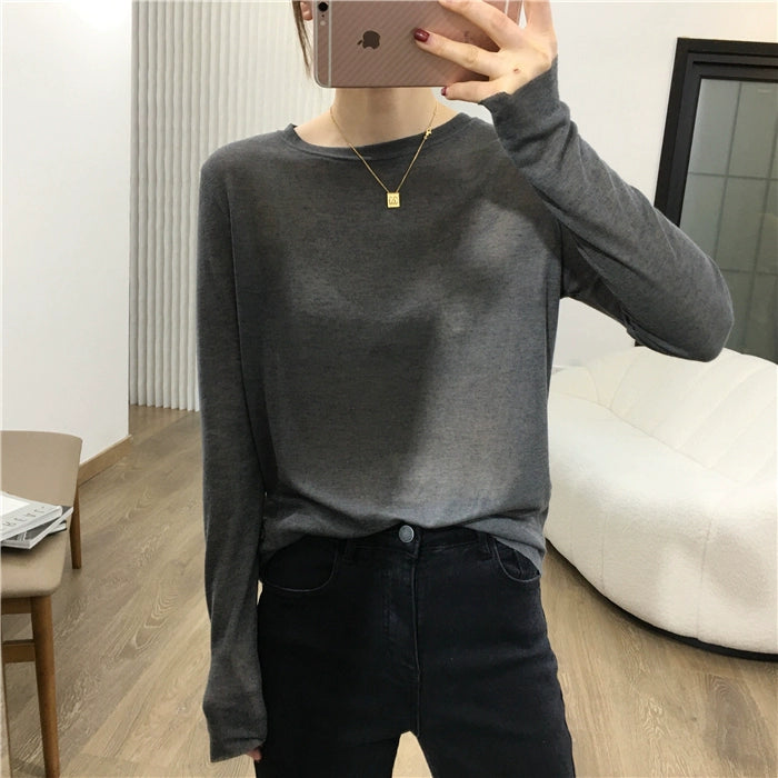 Simple Solid Color Long Sleeve Lightweight T-shirt