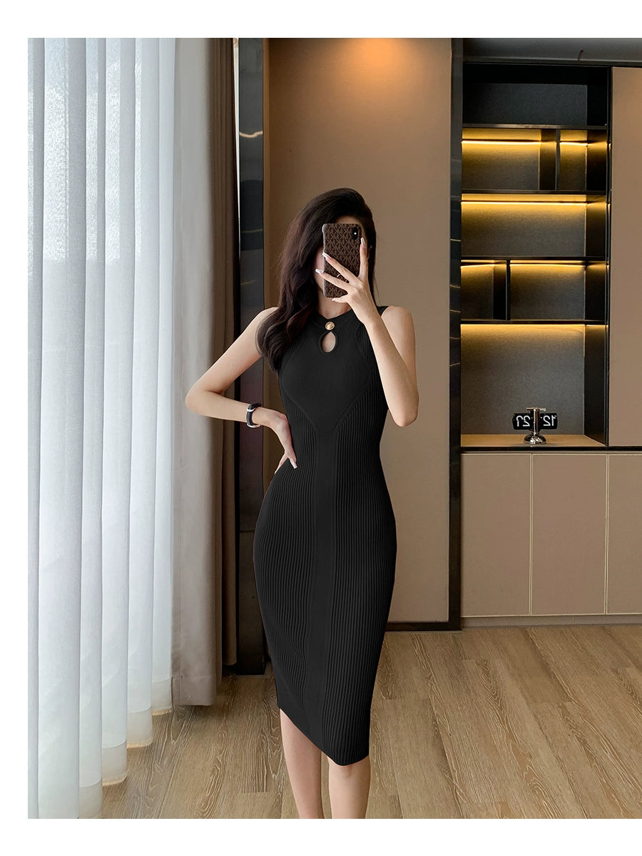 Classic Style round Neck Dress Silm Elegant Summer Wear