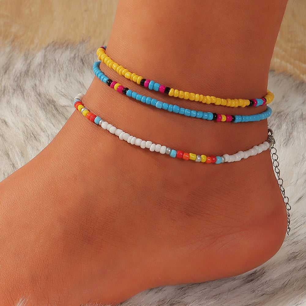 Cross-Border Bohemia Ethnic Style Color Bead Anklet Multi-Layer Hand-Woven Beads Ornament In Stock Ornament