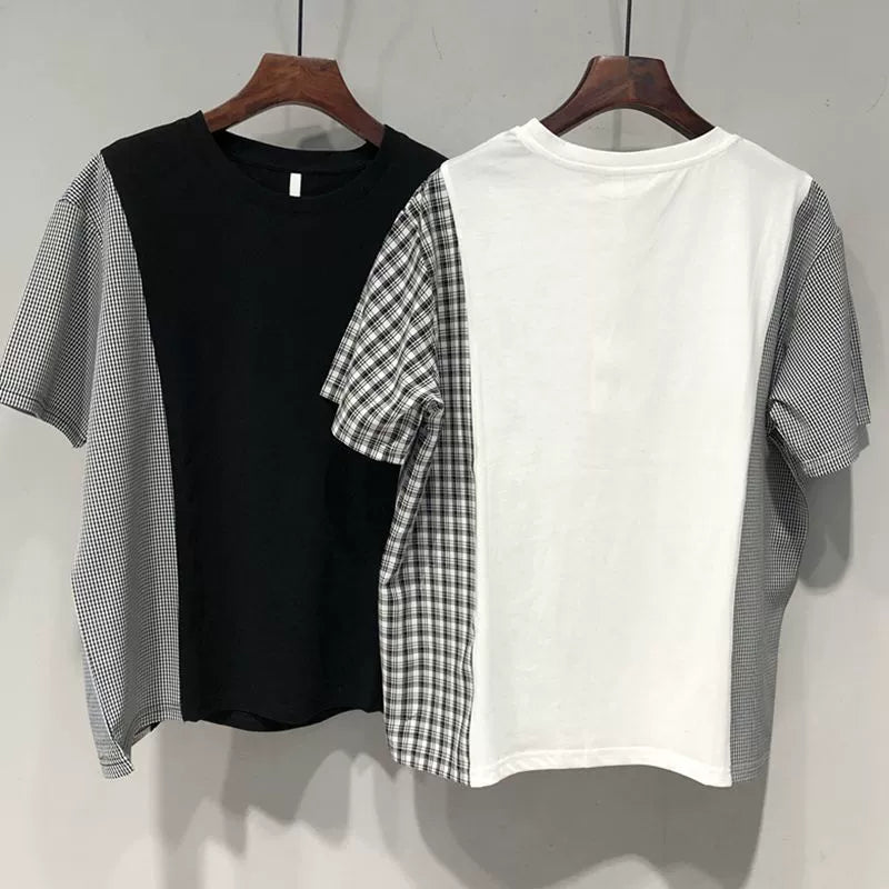 Extra Large Size 150.00kg Fashion Fashion Brand T-shirt Stylish Niche Style Patchwork Loose Slim Looking Casual Fashionable Short Sleeve Tops