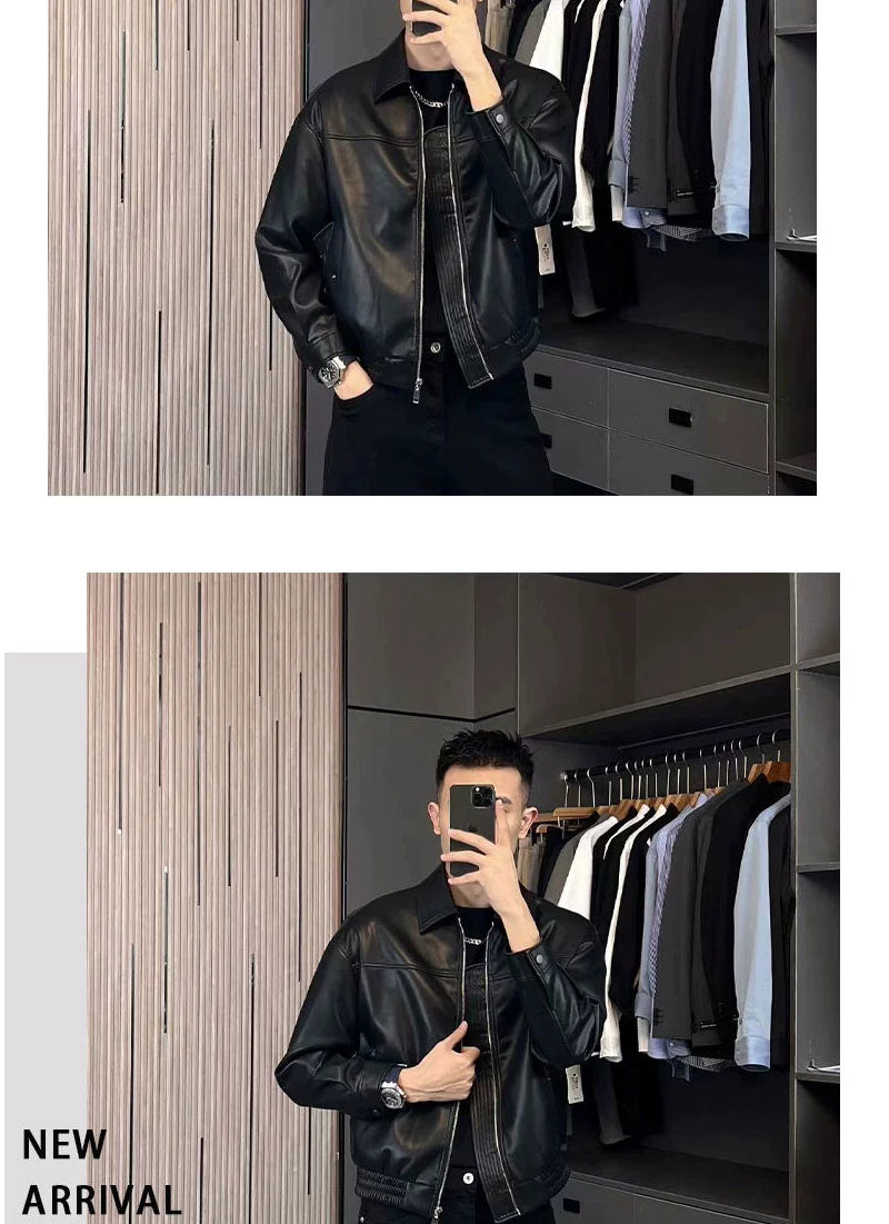 Young Handsome Casual High Quality Spring Leather Jacket