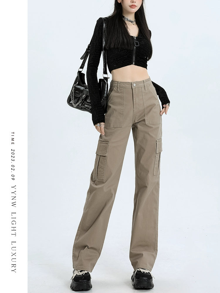 Sexy Cargo Jeans Women's Autumn New Arrival High Waist Pear Shapes Slim Looking Loose Straight Drooping Mop Pants