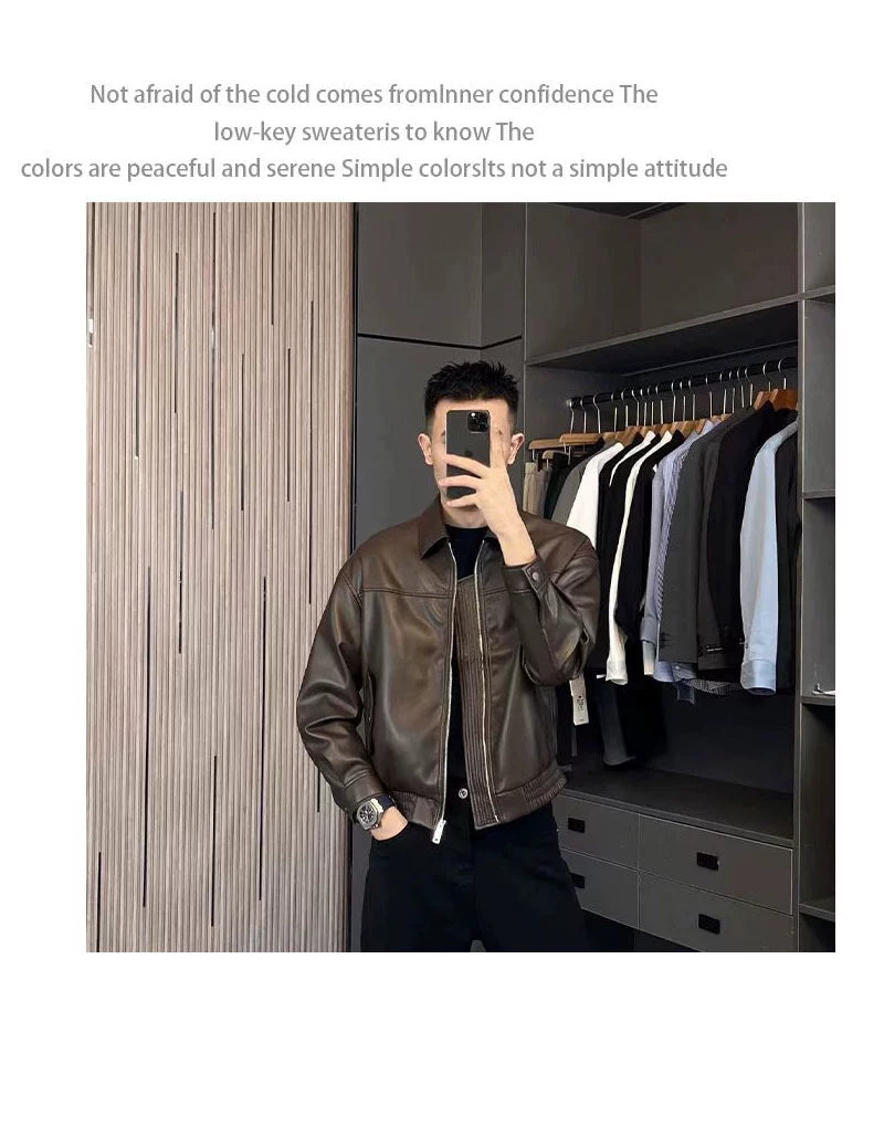 Young Handsome Casual High Quality Spring Leather Jacket