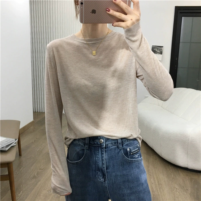 Simple Solid Color Long Sleeve Lightweight T-shirt