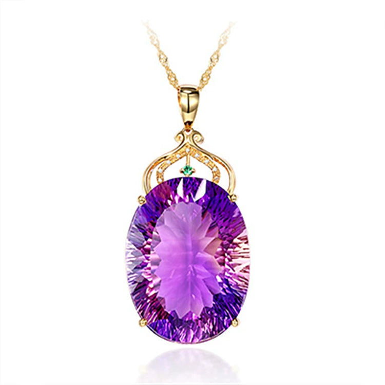 Korean Style 18K Gold Lvzuan Amethyst Cutting Female Pendant