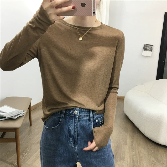 Simple Solid Color Long Sleeve Lightweight T-shirt