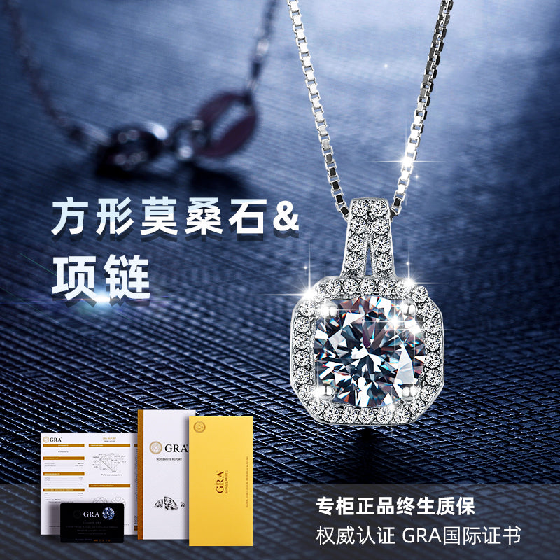 Genuine Necklace Sterling Silver Women's Pendant Super Flash Diamond