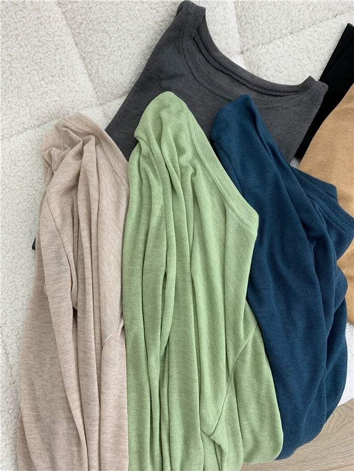 Simple Solid Color Long Sleeve Lightweight T-shirt