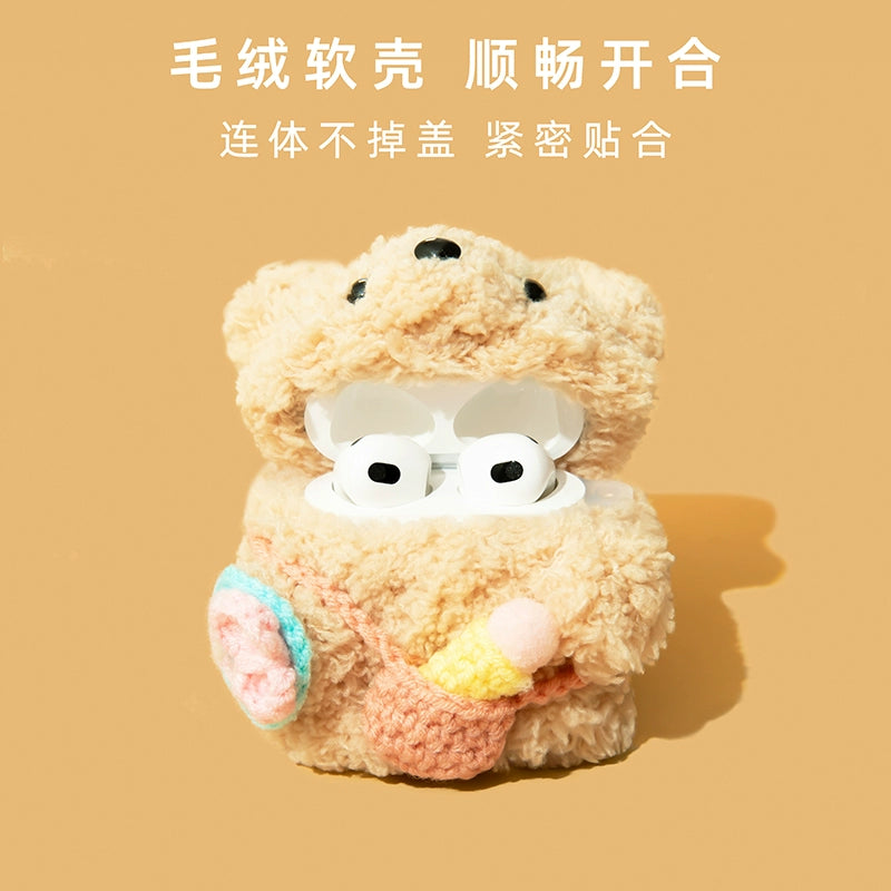 Applicable to Airpods2 Protective Case Airpods3 Protective Case Three Generation Apple Wireless Bluetooth Earphone Cover AirPod Knitting IPod Stuffed Pro2 Second Generation Earphone Case Box 3 Cute Bear