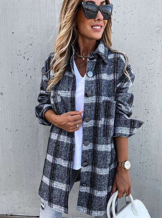 Women Ins Fashion Loose Casual Retro Plaid Long Sleeve Shirt