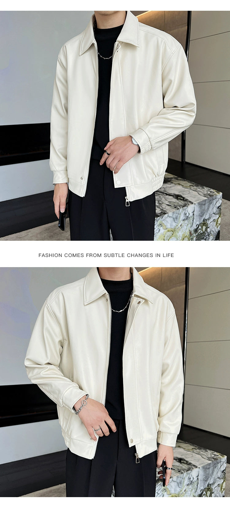 Trendy Loose Lapels Youth Casual Handsome Leather Coat