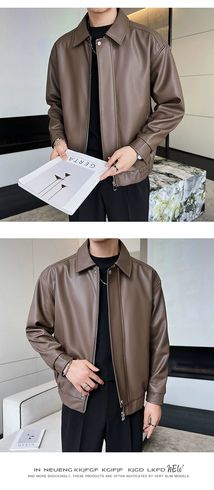 Trendy Loose Lapels Youth Casual Handsome Leather Coat