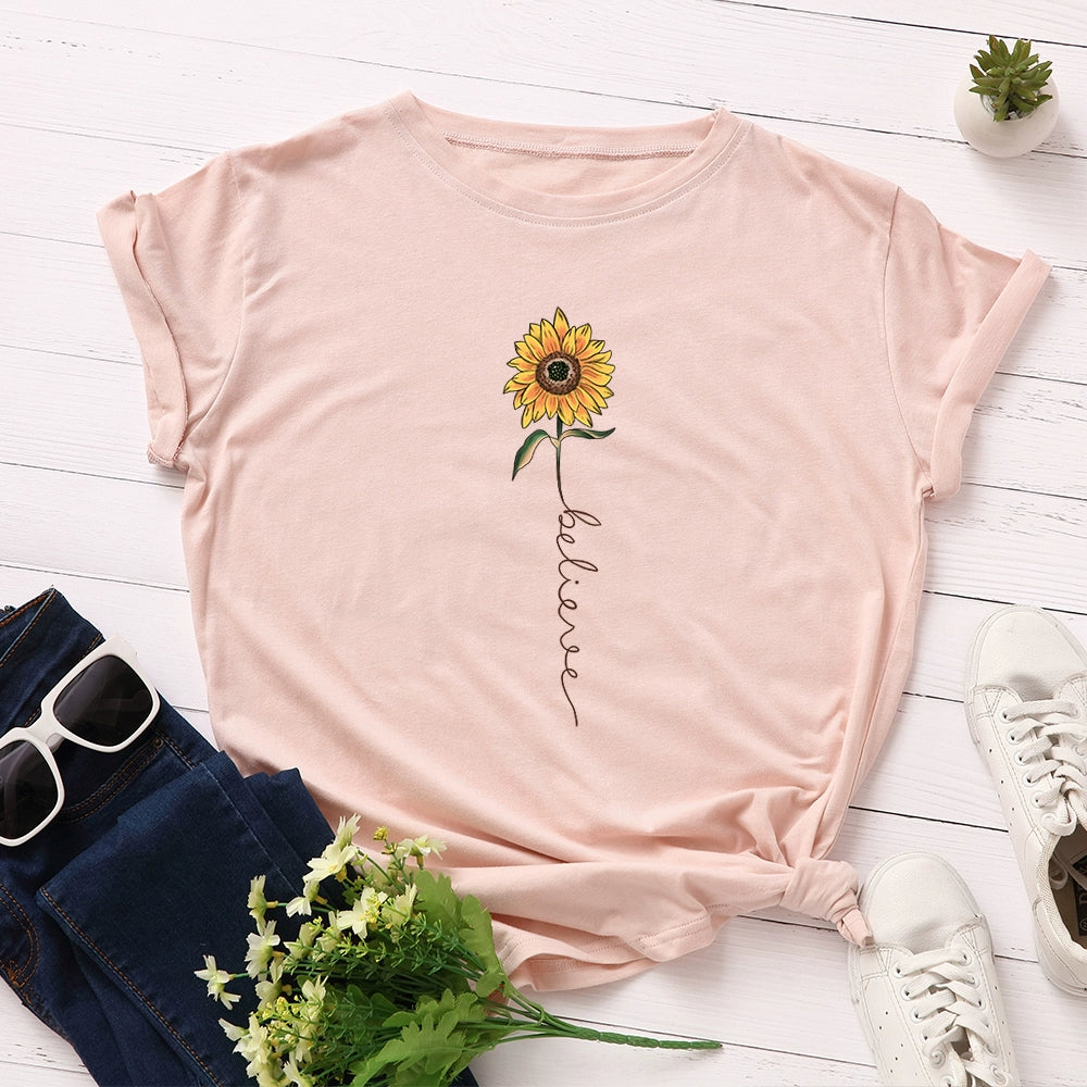 European and American Sunflower Top T-shirt with Short Sleeves