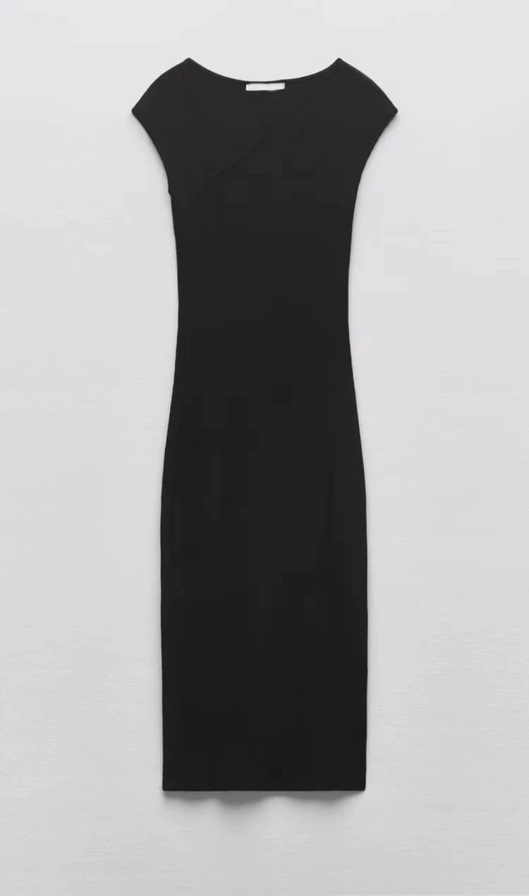 Za New Sexy Asymmetric Shoulder Sleeveless Vest T-shirt Skirt Skinny Sheath Midi Skirt Dress 5584179