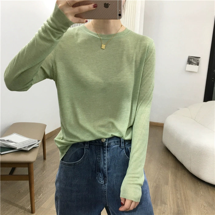 Simple Solid Color Long Sleeve Lightweight T-shirt