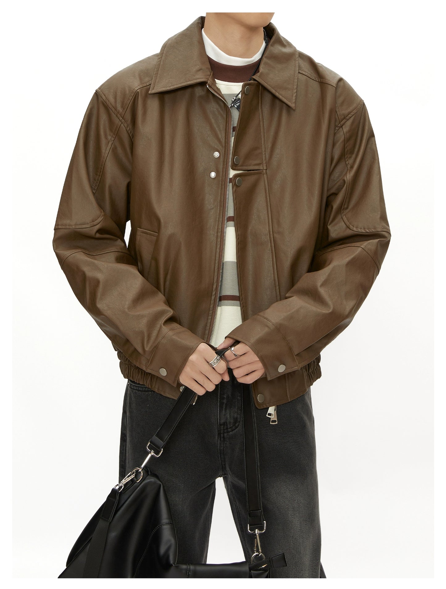 Korean Style Motorcycle Brown Vintage Men's Leather Jacket