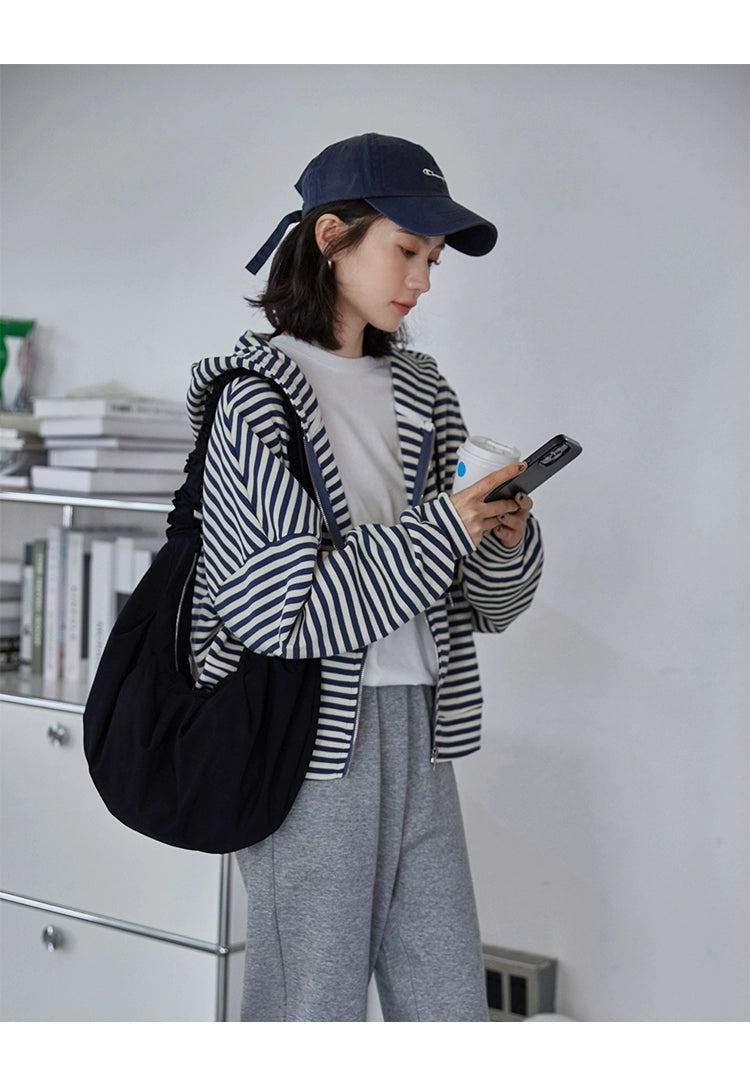 Striped Autumn Dress Loose Preppy Style Long Sleeves Hooded Sweatshirt