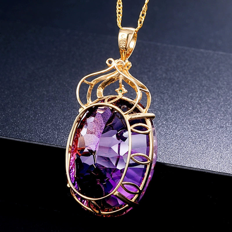 Korean Style 18K Gold Lvzuan Amethyst Cutting Female Pendant